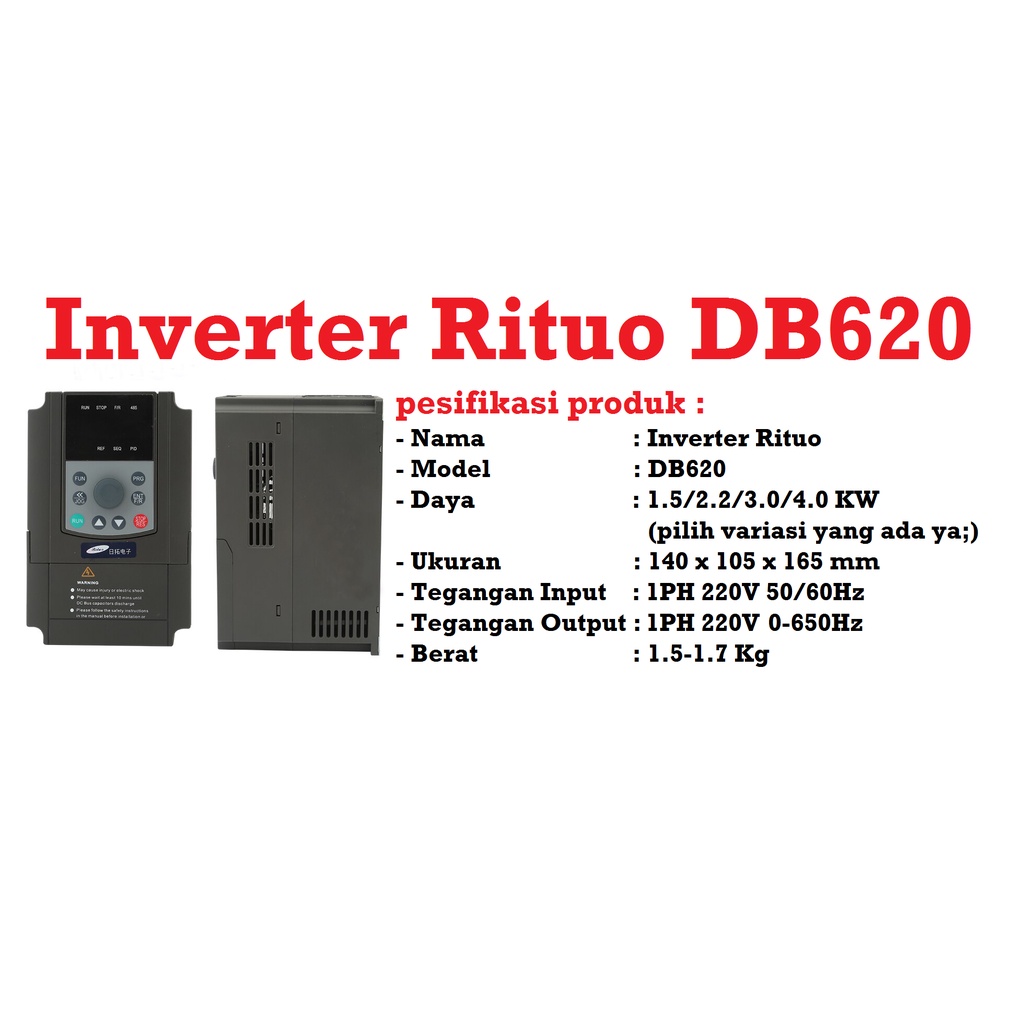 [HAEBOT] Inverter Rituo DB620 1.5KW 2.2KW 3.0KW 4.0Kw 220V AC VFD Spindle Driver Frequency Pengatur Kecepatan Motor AC 1PH