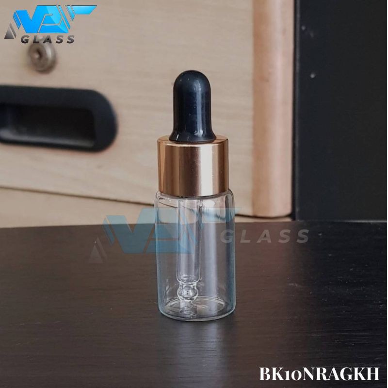 botol kaca pipet 10ml bening - ring almunium gold