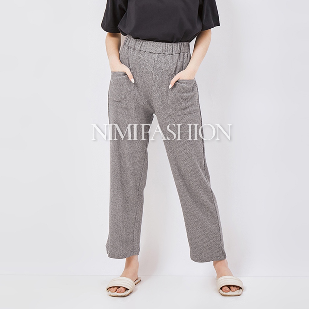 NIMI - Lazy Pants Celana Kulot Rajut Wanita Premium Import Celana Korean Style Bahan Tebal