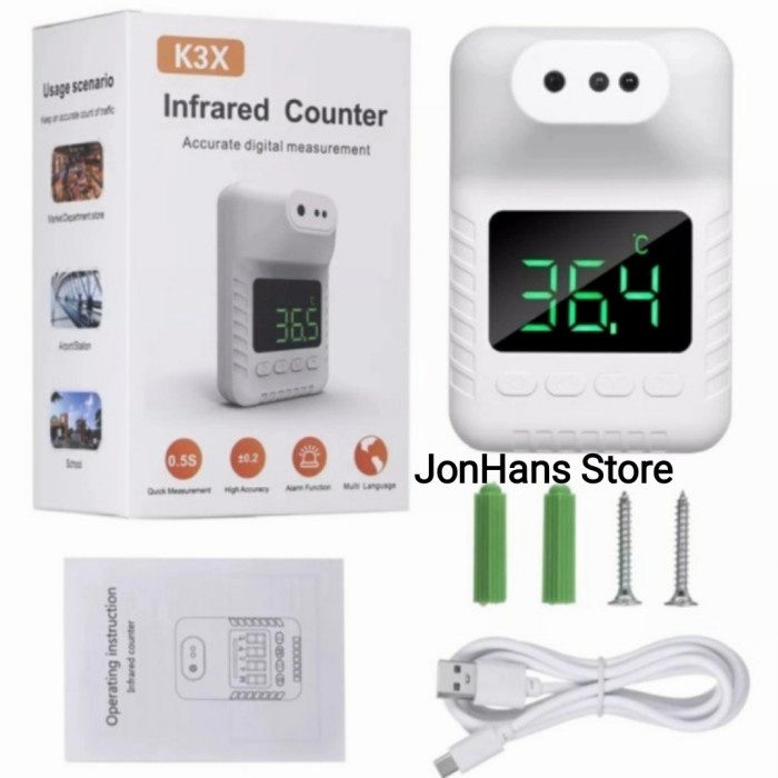 w01qqa Thermometer Dinding Suhu Non Contact Thermometer Otomatis K3X + Stand S54D01