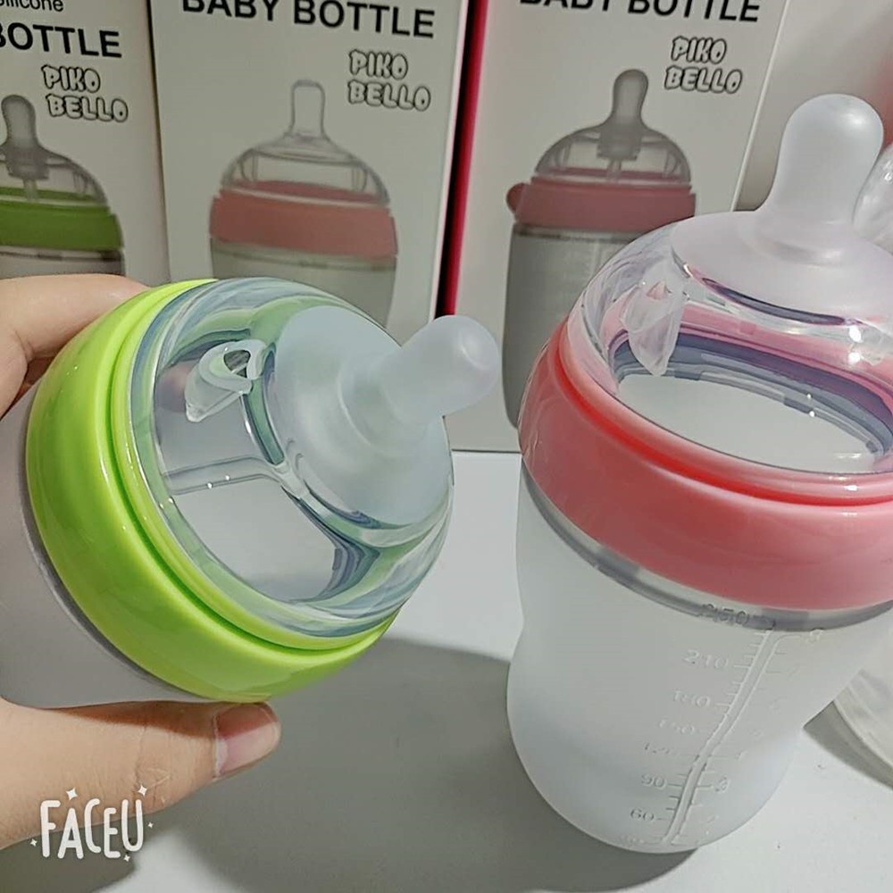 PIKO BELLO botol susu bayi dengan sedotan botol bayi bahan silikon lembut BPA free