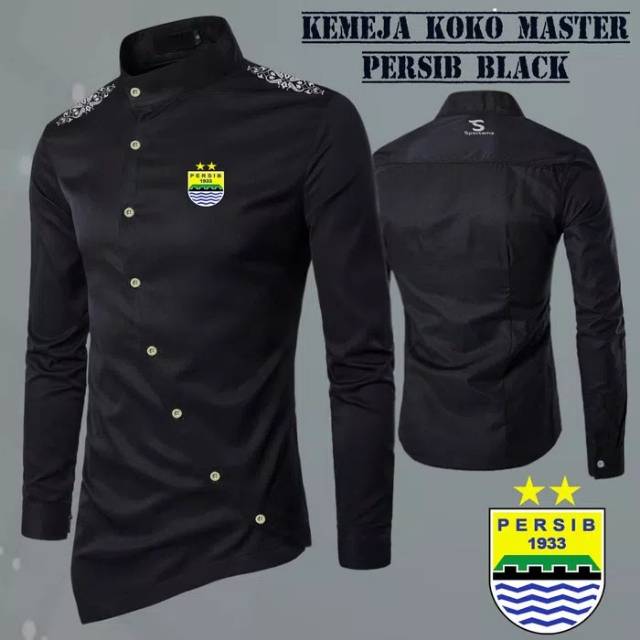 Baju Koko Bordir Pakistan Lengan Panjang Master Persib / Hitam