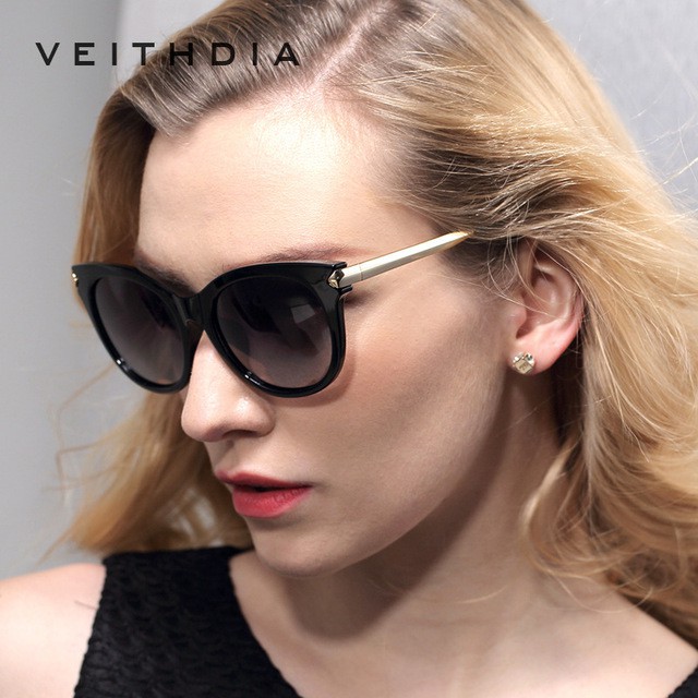 VEITHDIA 7016 Kacamata Hitam Wanita Cat Eye Polarisasi Aluminium dan Travel Free Hardcase Original