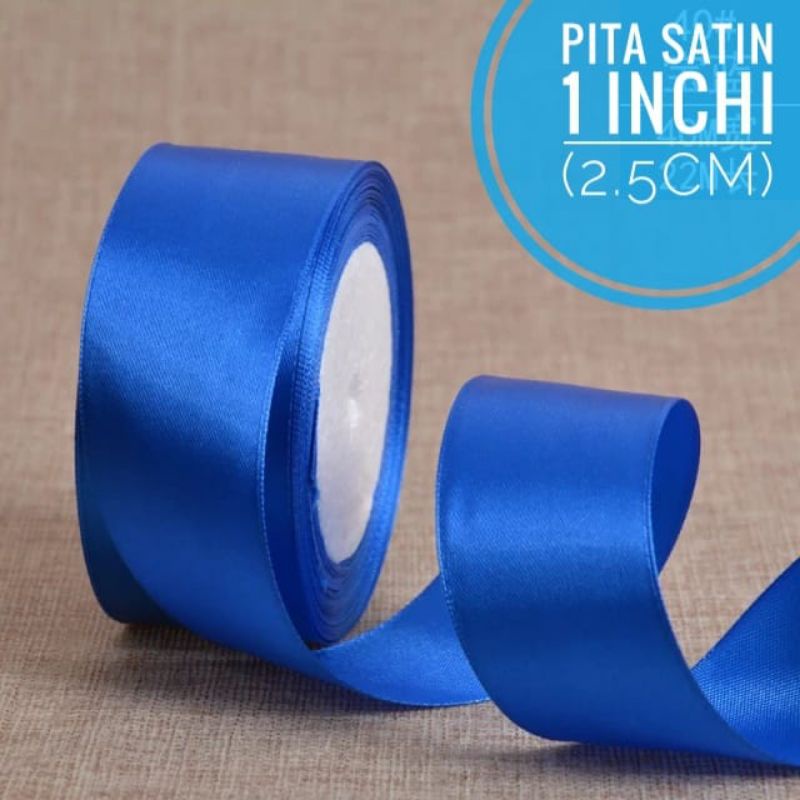 

Pita Satin 2.5 cm per roll 20 yard / Pita Satin 1 inchi Pita Kado / Pita Buket - Biru Tua