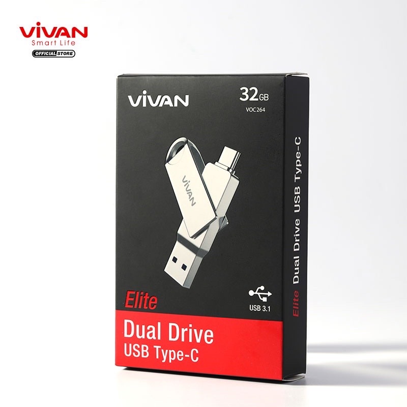 VIVAN Flashdisk OTG VOC232/VOC264 32GB 64GB VOC Dual Interface Type-C &amp; USB3.1 Metal Body Silver Garansi 1 Tahun