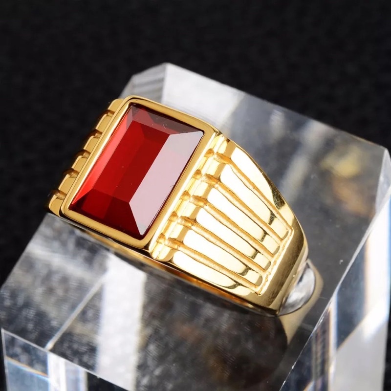 Cincin Red Rubi Ruby Merah Cubic Zirconia Gold Titanium Original Anti Luntur dan Karat