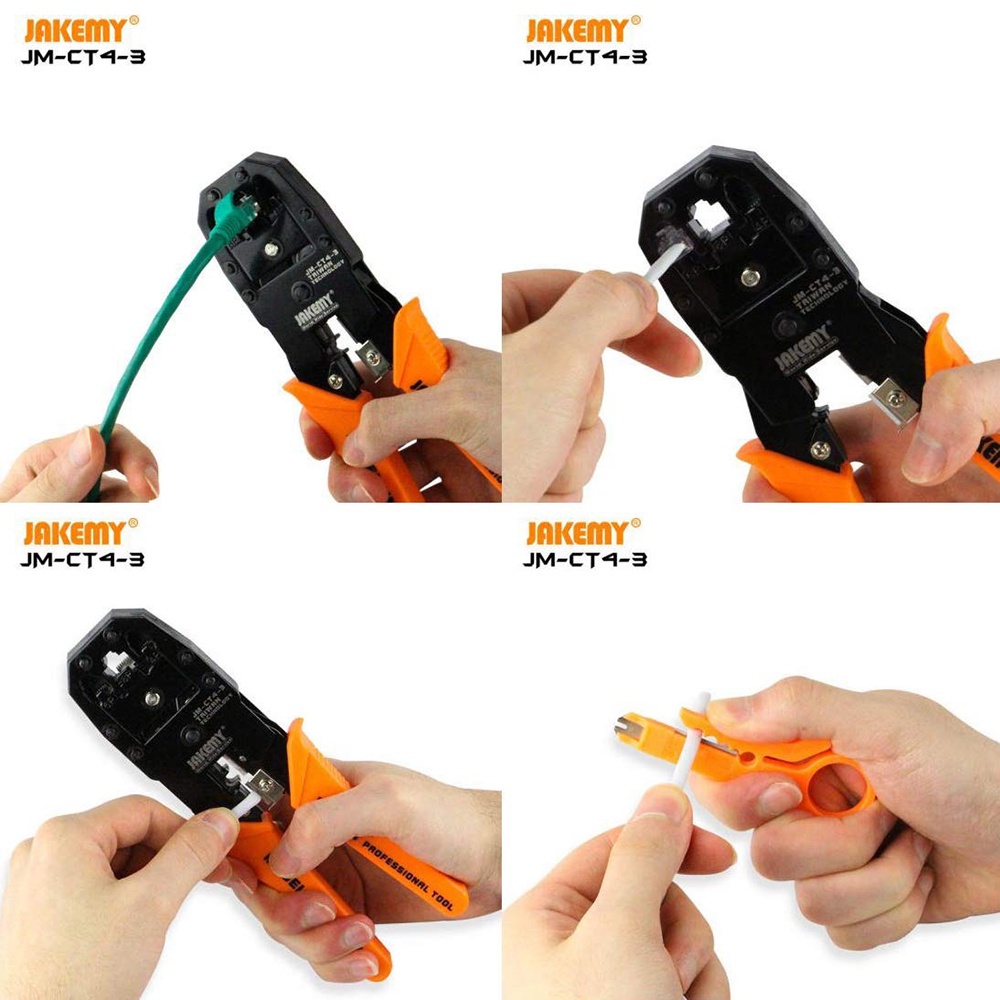 Jakemy JM-CT4-3 Plier 4P 6P 8P LAN 3 Hole Crimping Tool Tang Crimping