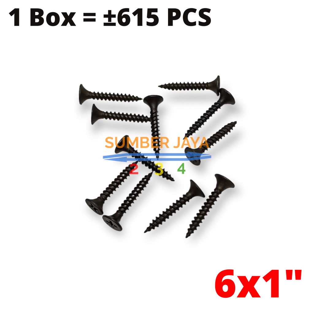 Skrup Gypsum 6 x 1 Inch 1Dus isi ±675pcs Hitam