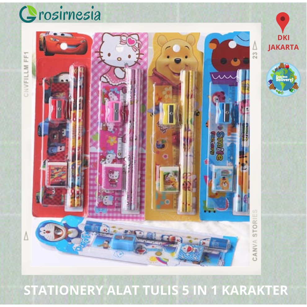 

Stationery Alat Tulis Set Pensil Penggaris Penghapus Serutan 5 in 1 Karakter Souvenir Pesta ( M32 )