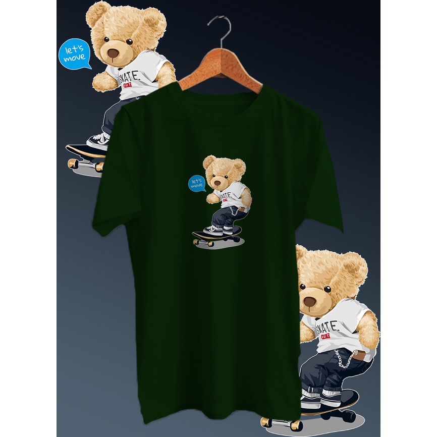 KAOS DISTRO PRIA COTTON COMBED 30S DEPAN /TSHIRT GAMBAR DIGITAL FULLPRINT BEAR SKATE NECK/LENGAN PENDEK