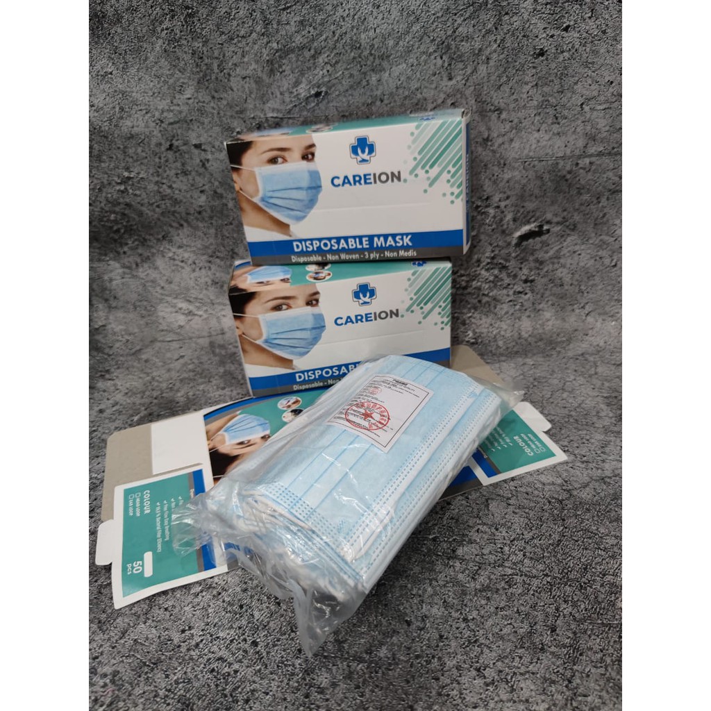 MASKER HIJAB CAREION HEADLOOP DISPOSABLE FACEMASK 3PLY MEDICAL GRADE - BIRU