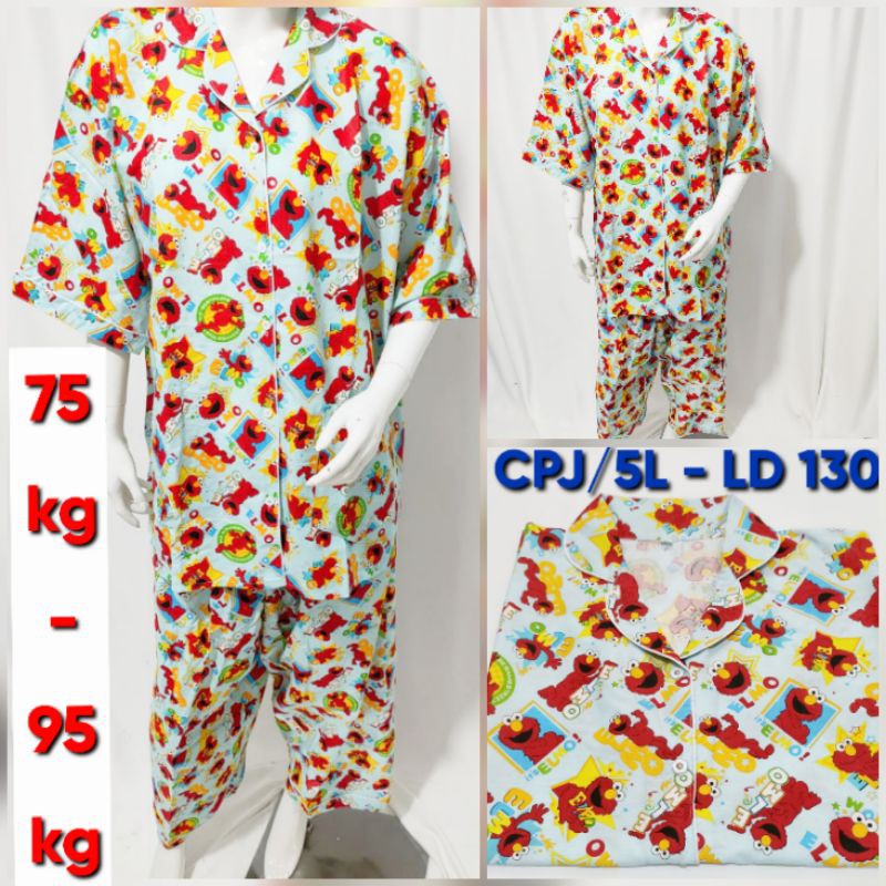 BIG SIZE PIYAMA KATUN JUMBO LD 120 130 / baju tidur piama lengan pendek celana panjang