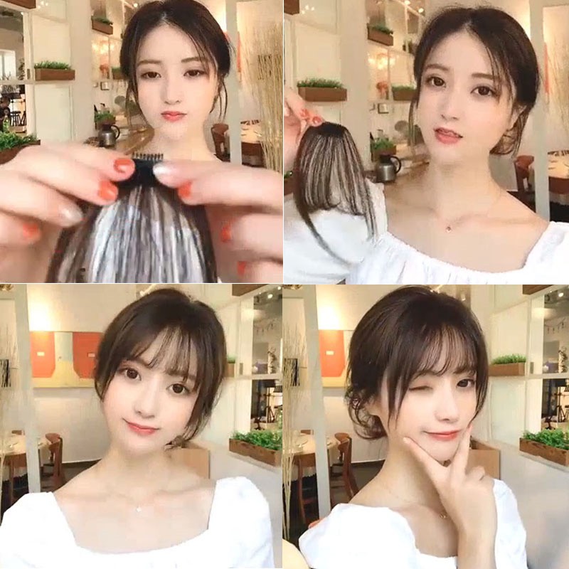 [ACKER] poni udara Gadis Korea Tipis Teguran Rambut Ekstensi Rambut Air Bang Ekstensi Klip Alami Di Depan Fringe Rambut Ekstensi