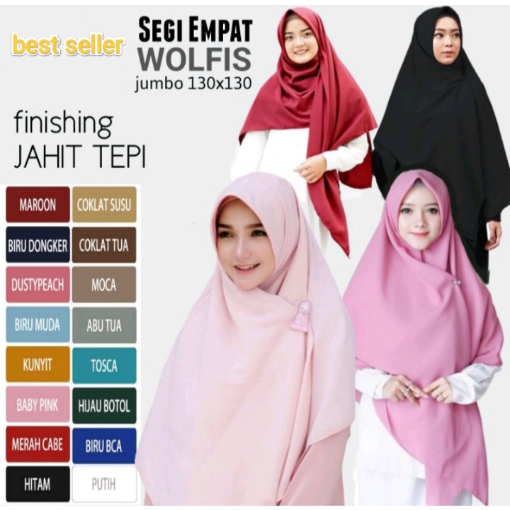 Jilbab Syari Wolfis 130x130 Kerudung Segi Empat Hijab Jumbo Grade Original / Bella Square Jumbo Syar