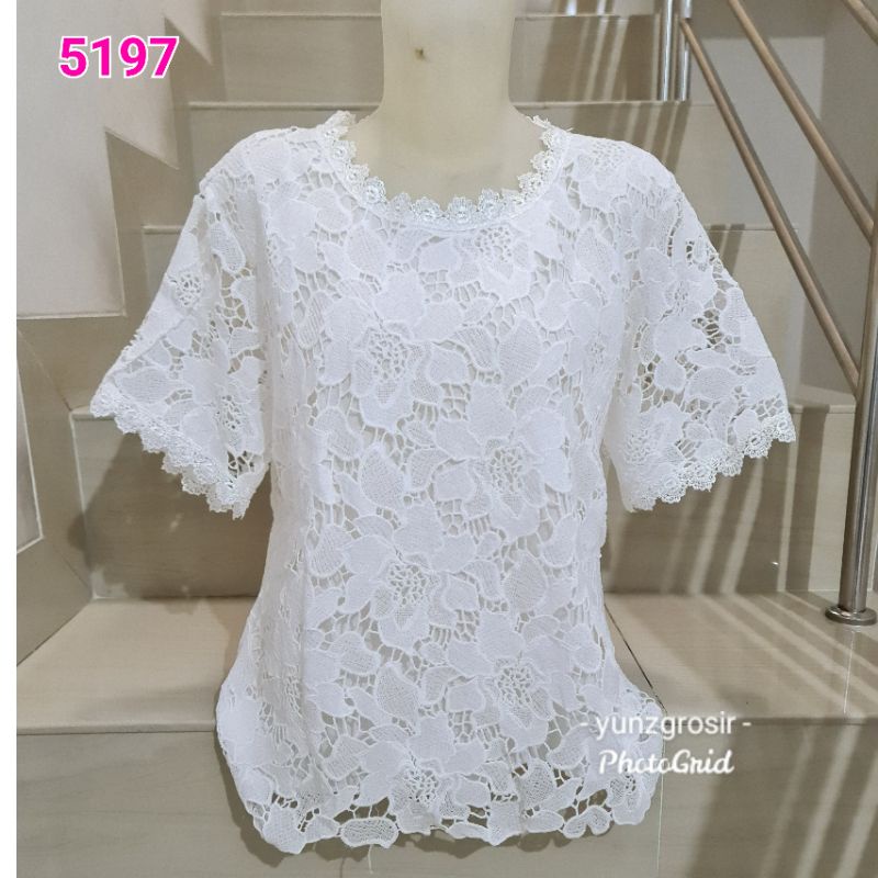 Blouse Brukat Putih, Hitam, Warna Tangan Pendek Import Size XL, 2XL, 3XL-8