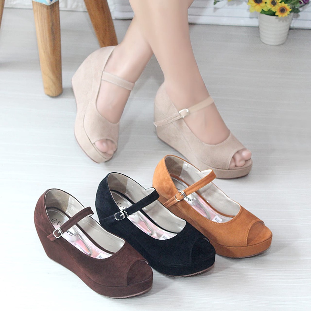 Lynn Wedges Kasual Wanita Best Seller WD6C - Coklat / Coklat Muda / Cream / Hitam