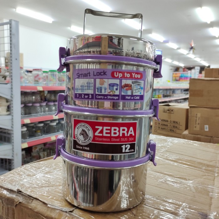 Rantang zebra 12 cm susun 3 smart L murah. rantang piknik stainless steel murah