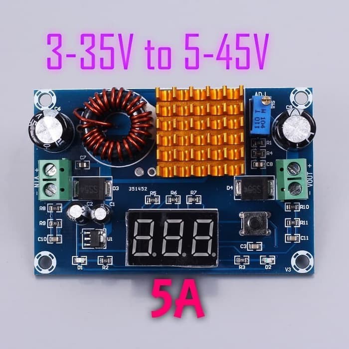 Step Up Power Supply Module Boost DC-DC 3-35V to 5-45V Voltmeter 5A