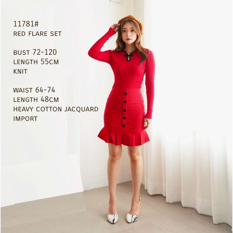 Red Flare Set Rok+Baju 11781# Set Wanita Import