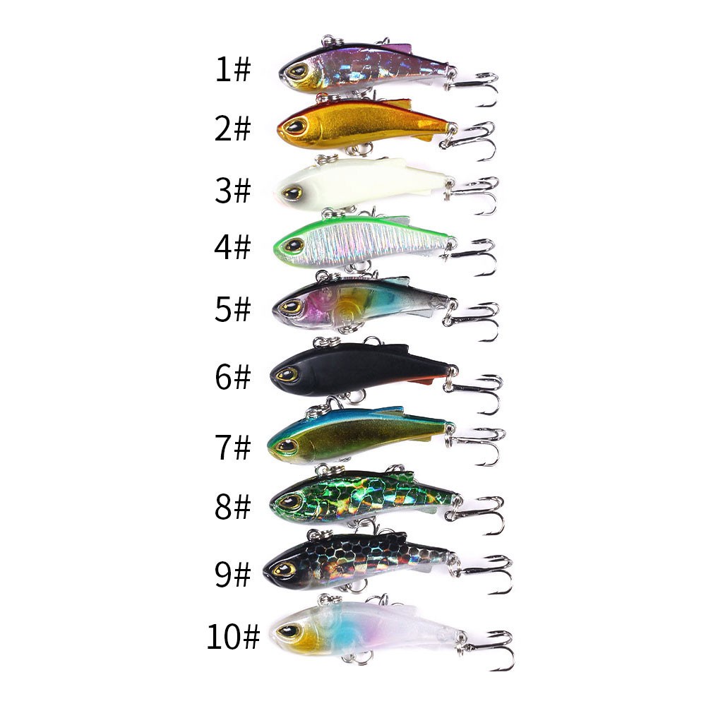 HENGJIA 10PCS/Lot Umpan Pancing Mini VIB Fishing Lures 4cm/4g Metal Casting Sinking Lure Bait Luminous Artificial Bait Fishing Tackle