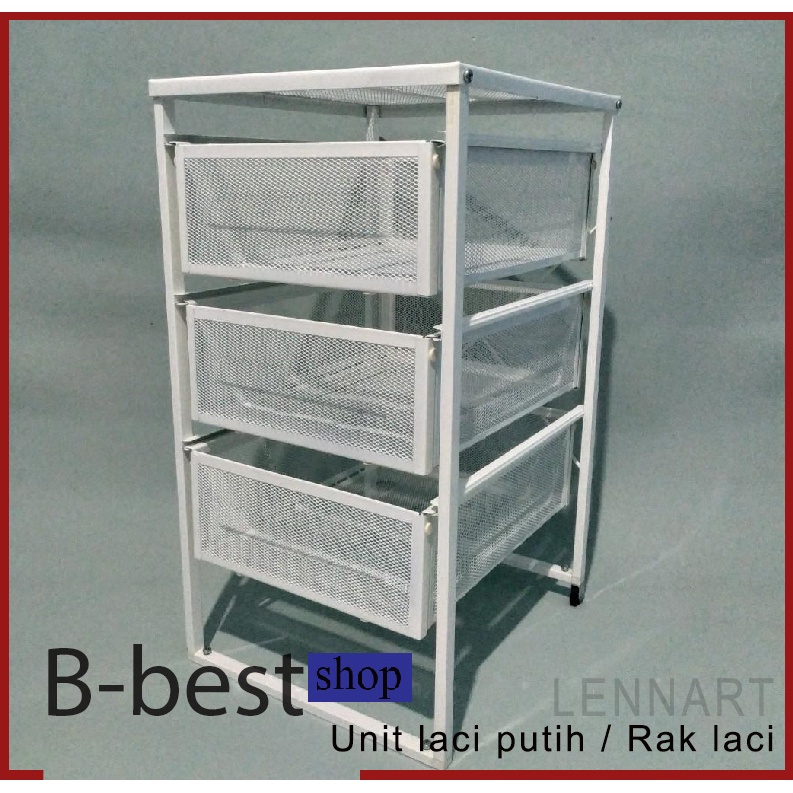 Unit Laci putih / Drawer RAK 3 SUSUN KECIL / Rak dengan laci beroda 3 tingkat