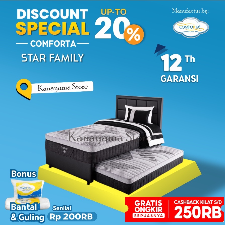 Comforta Spring Bed Star Family sorong 2in1 Full Set 120 / 100 / 90 - 90X200, tanpa sandaran