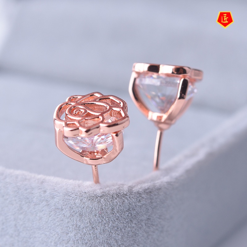 [Ready Stock]Rose Diamond Stud Earrings Fashion Simple