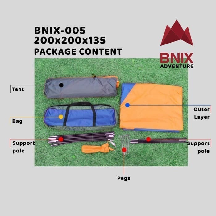 Tenda Gunung Camping BNIX 005 Kap 3-4 Orang Dome Outdoor Double Layer