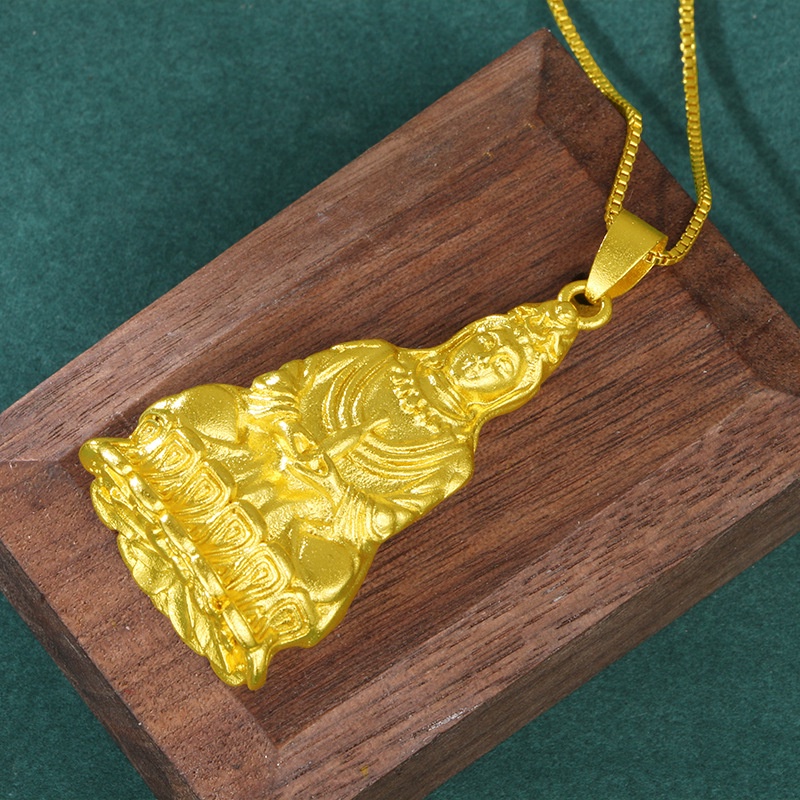 Kalung Emas Emas Asli Kadar 375 Dengan Liontin Lotus Avalokitesvara 3D Untuk Pria Dan Wanita