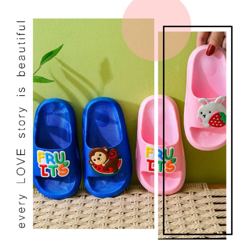 Sandal Slop Anak Karakter Kartun Fruit Animal Import RF