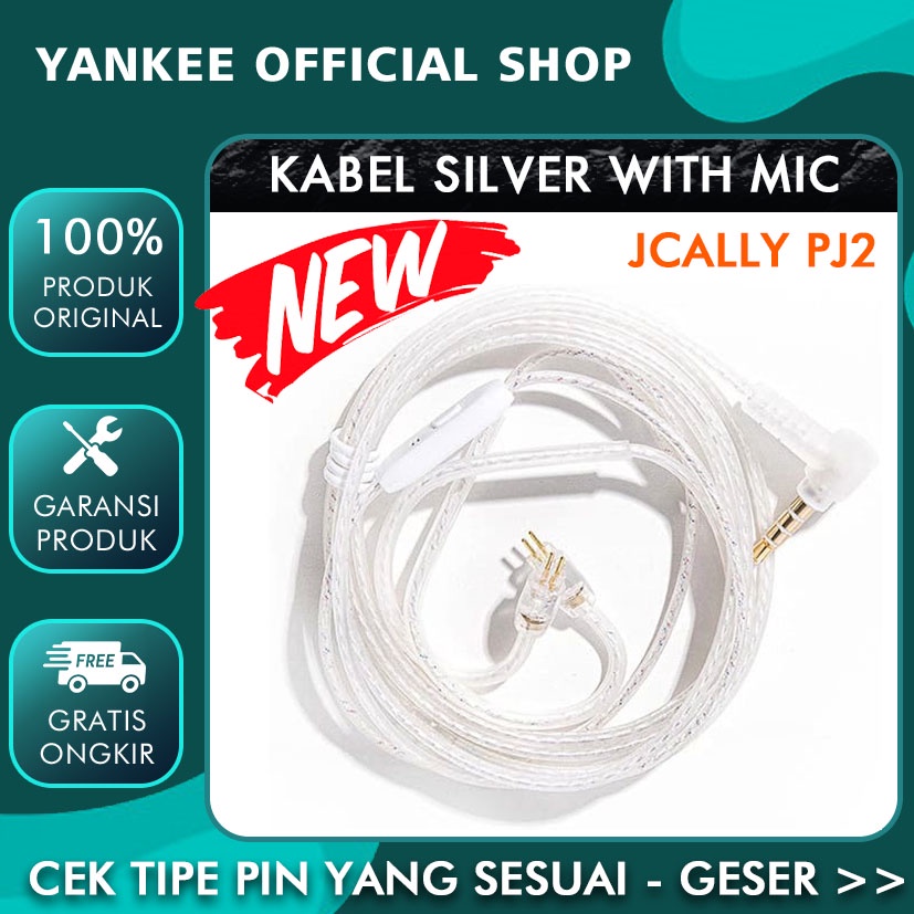 Jcally PJ2 Silver with Mic Kabel KZ zsn pro x kz edx kabel kz zs3 kz edx pro kz zst x kz dq6 kz cable with mic for cca nra alt kz az09 kz zex