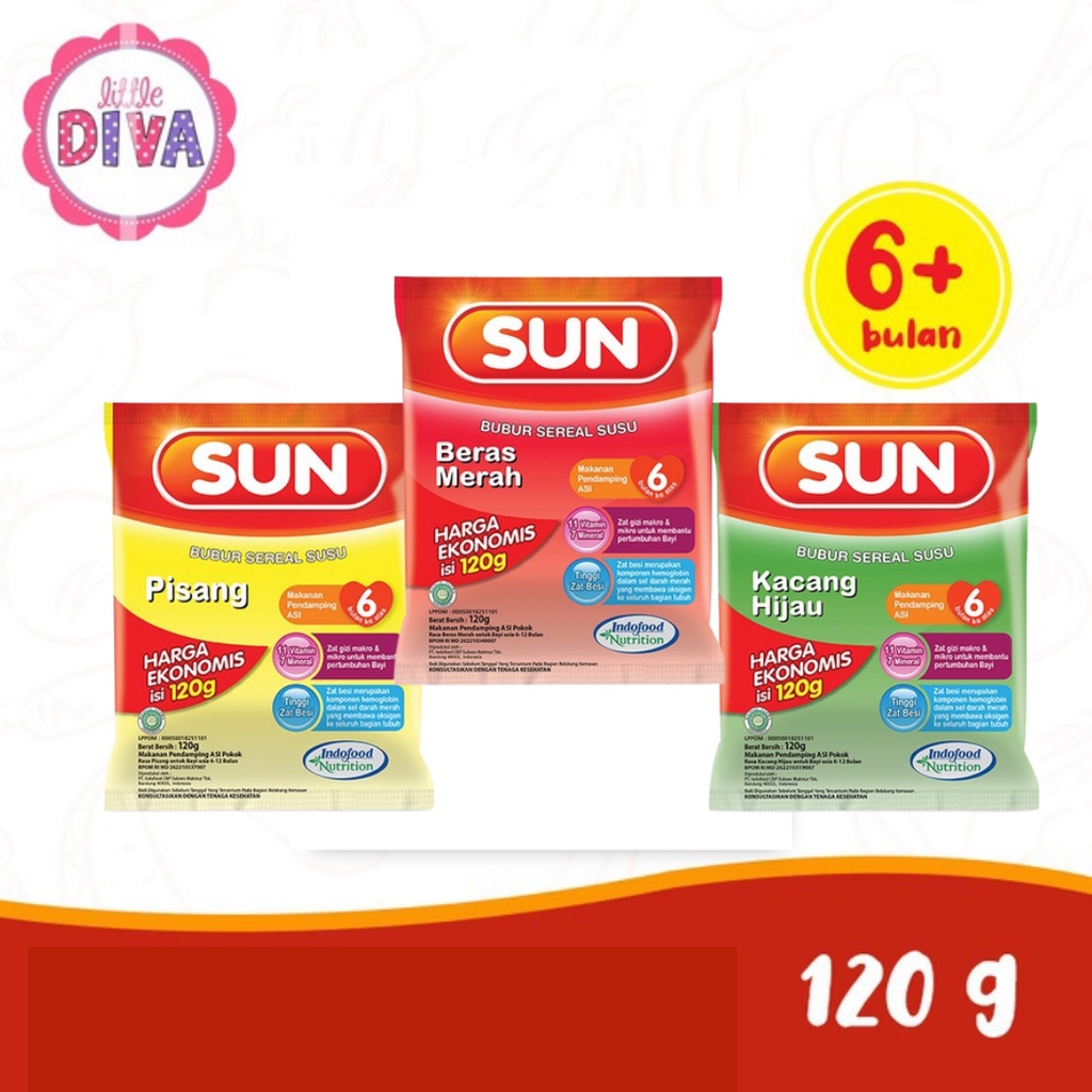 SUN BUBUK SEREAL SUSU 120gr Rasa BERAS MERAH Kacang Hijau Susu Pisang - Sachet Sun Bubuk Sereal Beras Merah 120gr