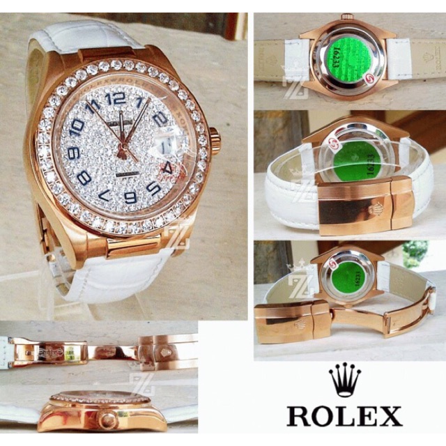 JAM TANGAN WANITA ROLEX RX33530 DATEJUST DIAMOND LEATHER GOLD