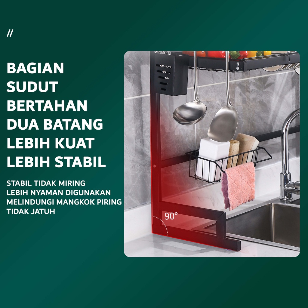 Rak Piring Wastafel Stainless steel Rak dapur Kokoh Kuat Rak Cuci Piring Wastafel Dengan Aksesoris