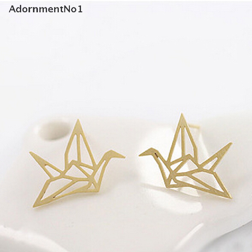 (AdornmentNo1) Anting Tusuk Gantung Desain Origami Bangau Hollow Untuk Wanita