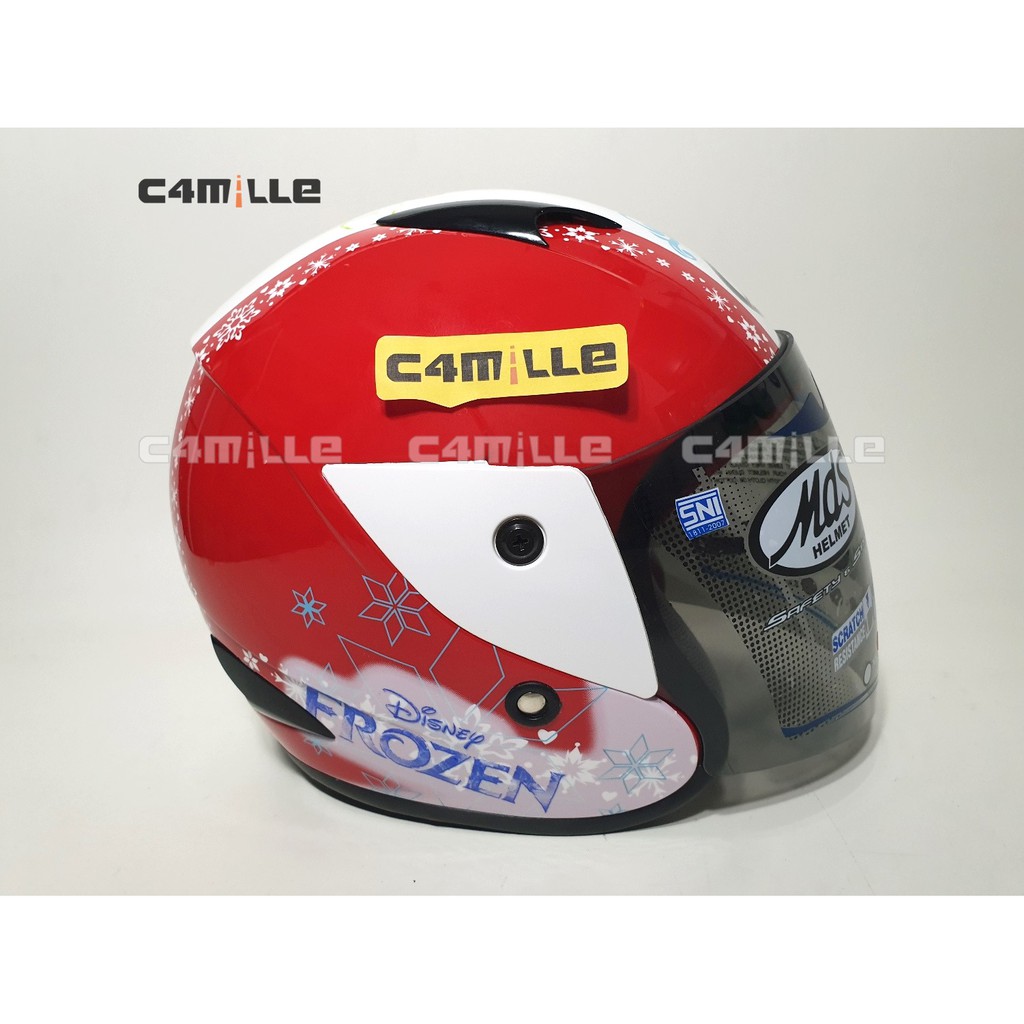 HELM MDS R3 JR FROZEN SISTER GARDEN RED WHITE HALF FACE ANAK