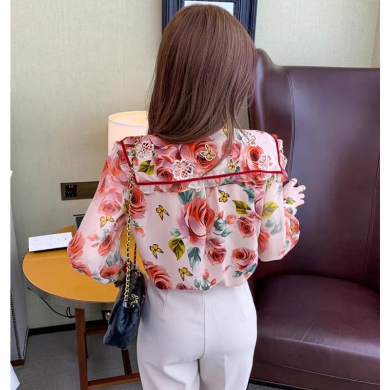 MDLV ~ 5165# Delvina Sailor Collar Shirt Blouse Korea Flower Premium Import