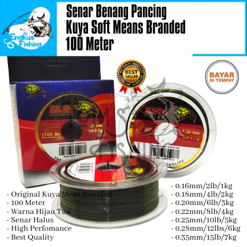 Senar Benang Pancing Kuya Mens Branded 100 Meter (0.16mm - 0.30mm) Original Hijau - Engkus Fishing