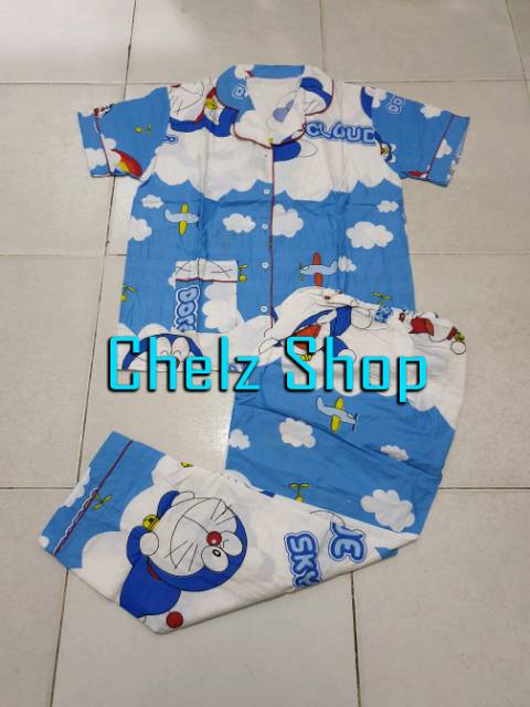 Baju Tidur Piyama Wanita/Cewek Pajamas Dewasa Karakter Doraemon Awan Murah Good Quality