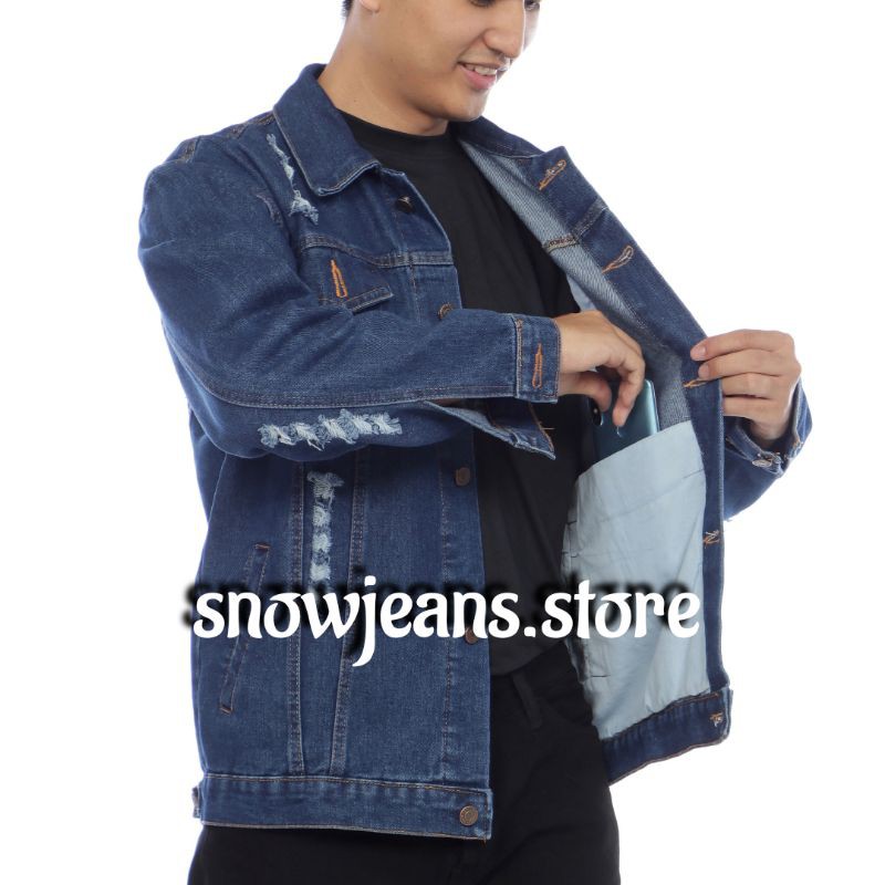 jaket jeans sanwash /jaket jeans murah / jaket jeans pria/jaket jeans / jaket jeans couple / jaket jeans snow black cod-Biowash sobek