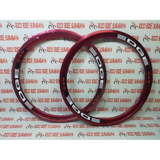 VELG RIMS SEPEDA LIPAT SELI EDGE 16 349 28 HOLE RED HARGA SEPASANG