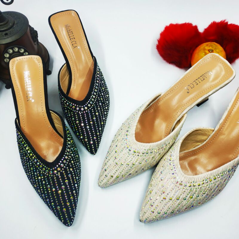 Sendal Slop Pesta Wanita Heels Mutiara Kualitas Import Premium Sepatu Korea Terbaru