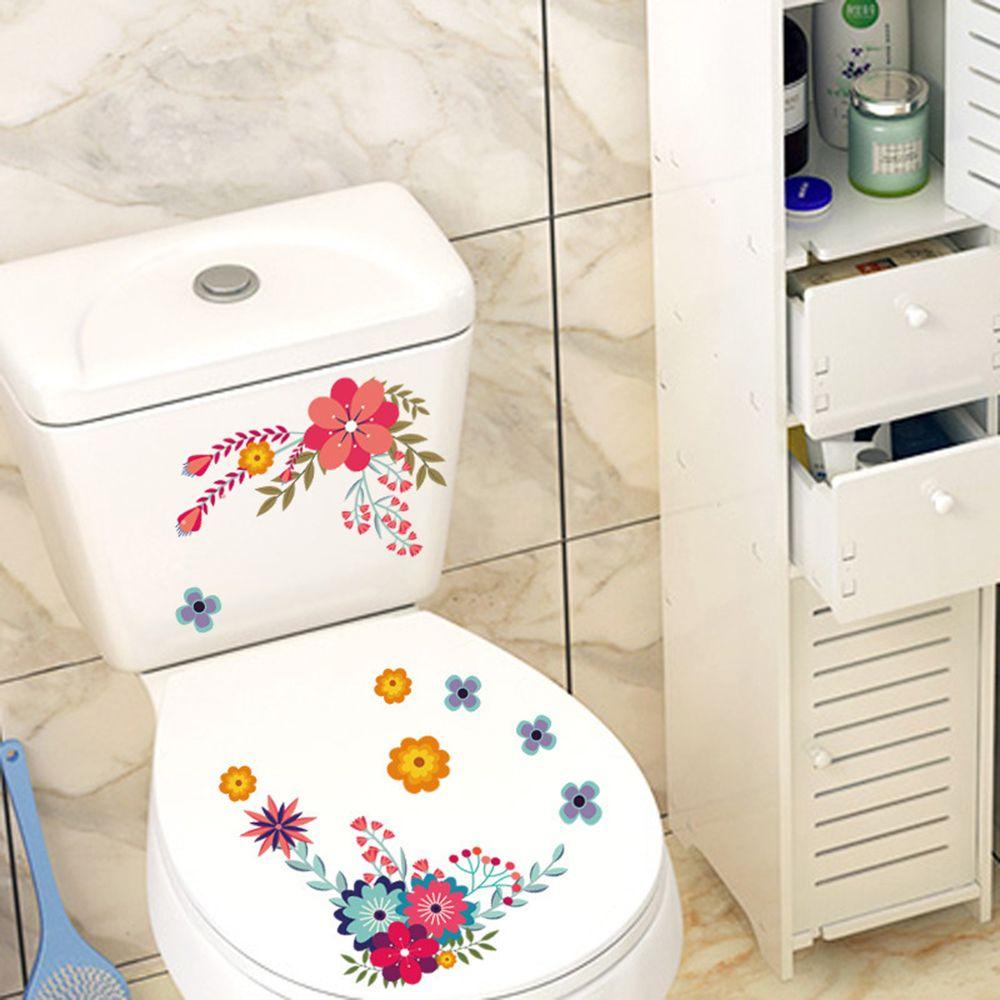 Suyo Stiker Toilet Bunga Ornamen Kamar Mandi PVC Desain Kreatif Mural Dinding