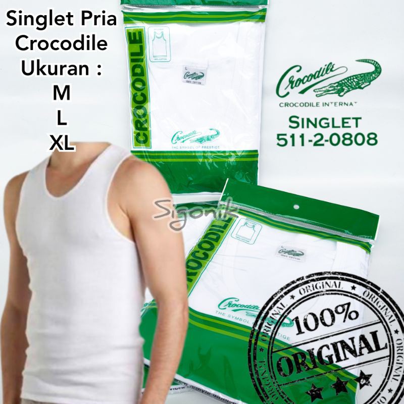 Original Singlet Oblong Pria Dewasa Crocodile 808 M L XL Polos Putih Ori