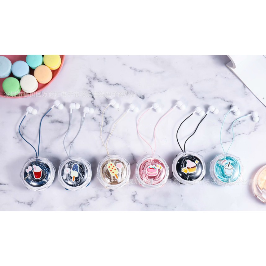 [KA-177] Set Headset Earphone Tema DESSERTS Snack / Wadah Earphone Motif Kartun Camilan Lucu