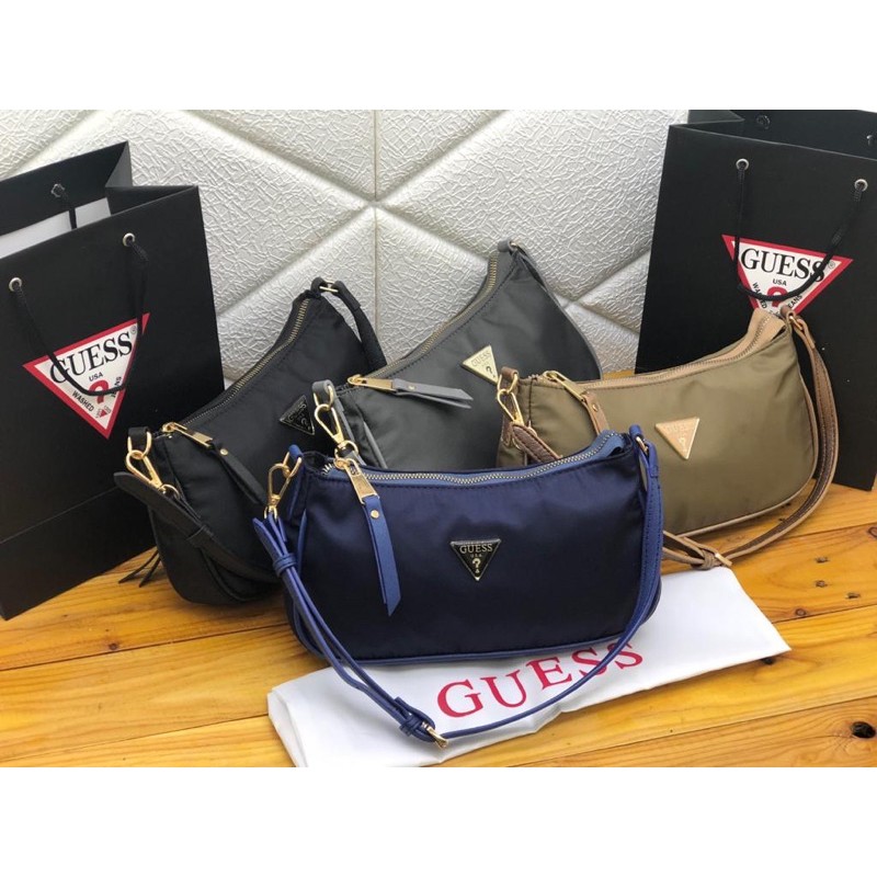 tas guess shoulder bag / slingbag guess / free paperbag / tas import / tas nylon / tas hobo mini