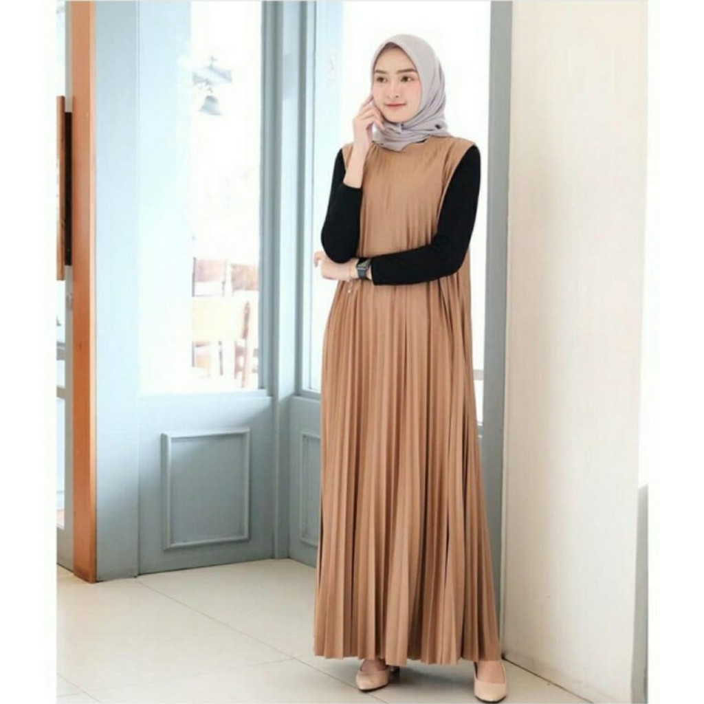 Long Dress Plisket / Yoona Dress Plisket Tanpa Lengan / Dress Plisket