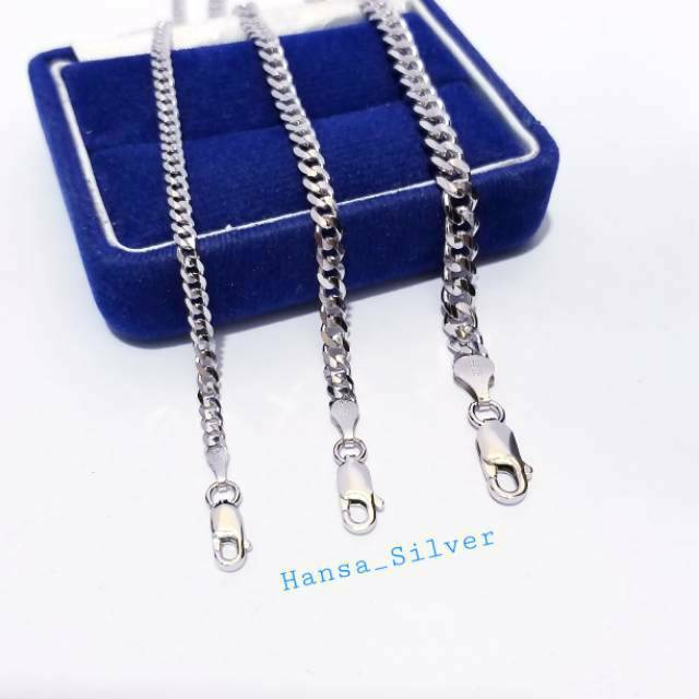 Gelang Perak Pria Wanita Silver Asli 925 Lapis Emas Putih Rantai Sisik Naga Padat Polos