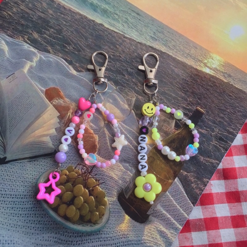 mini set keychain, gantungan kunci kpop, custom, keyring, beads, manik manik, ganci lucu bts nct dll