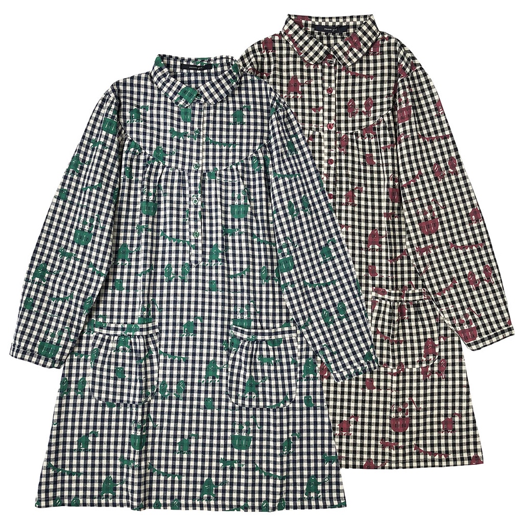 DRESS KEMEJA TUNIK LINEN KOTAK HITAM BIRU PUTIH ICONS KOREA IMPORT